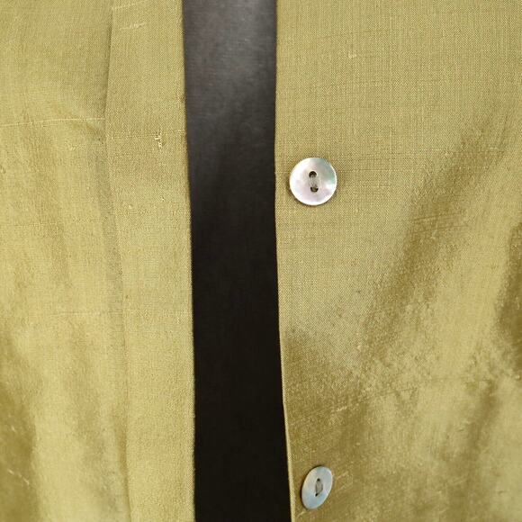 Cache Jacket Womens 8 Silk Green Gold Lined Pleated Trim Lightweight Vintage - Picture 11 of 12